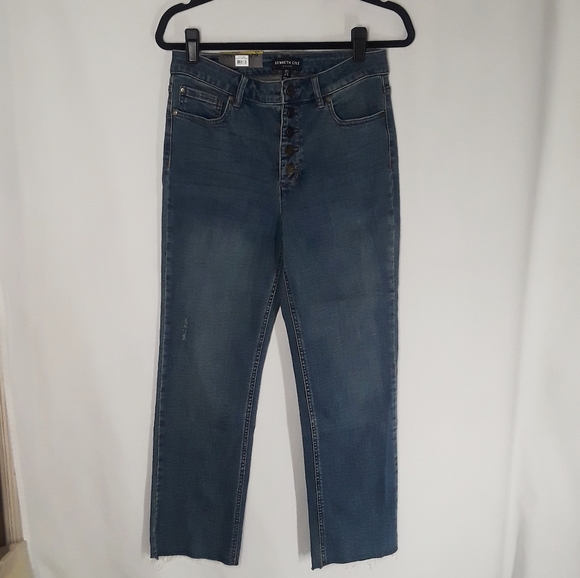 KENNETH COLE NY Perry Wash Raw Hem Button Fly Straight Leg Stretch Jeans 6 NWT - Picture 3 of 9